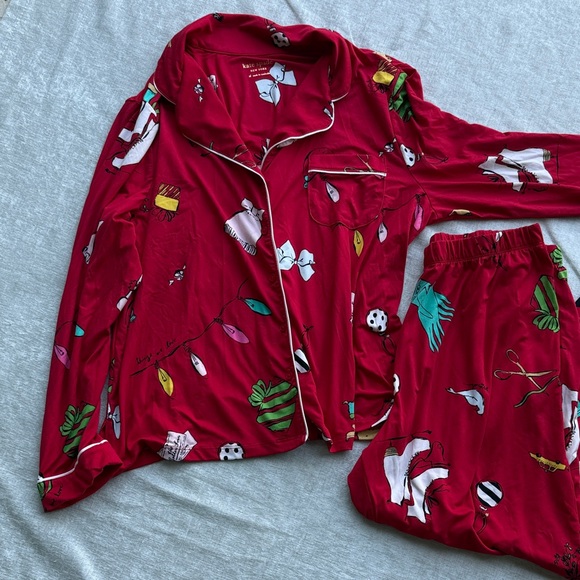 Kate Spade Winter Red Pajamas Button up Top and Bottom Buttery Soft - Picture 9 of 11